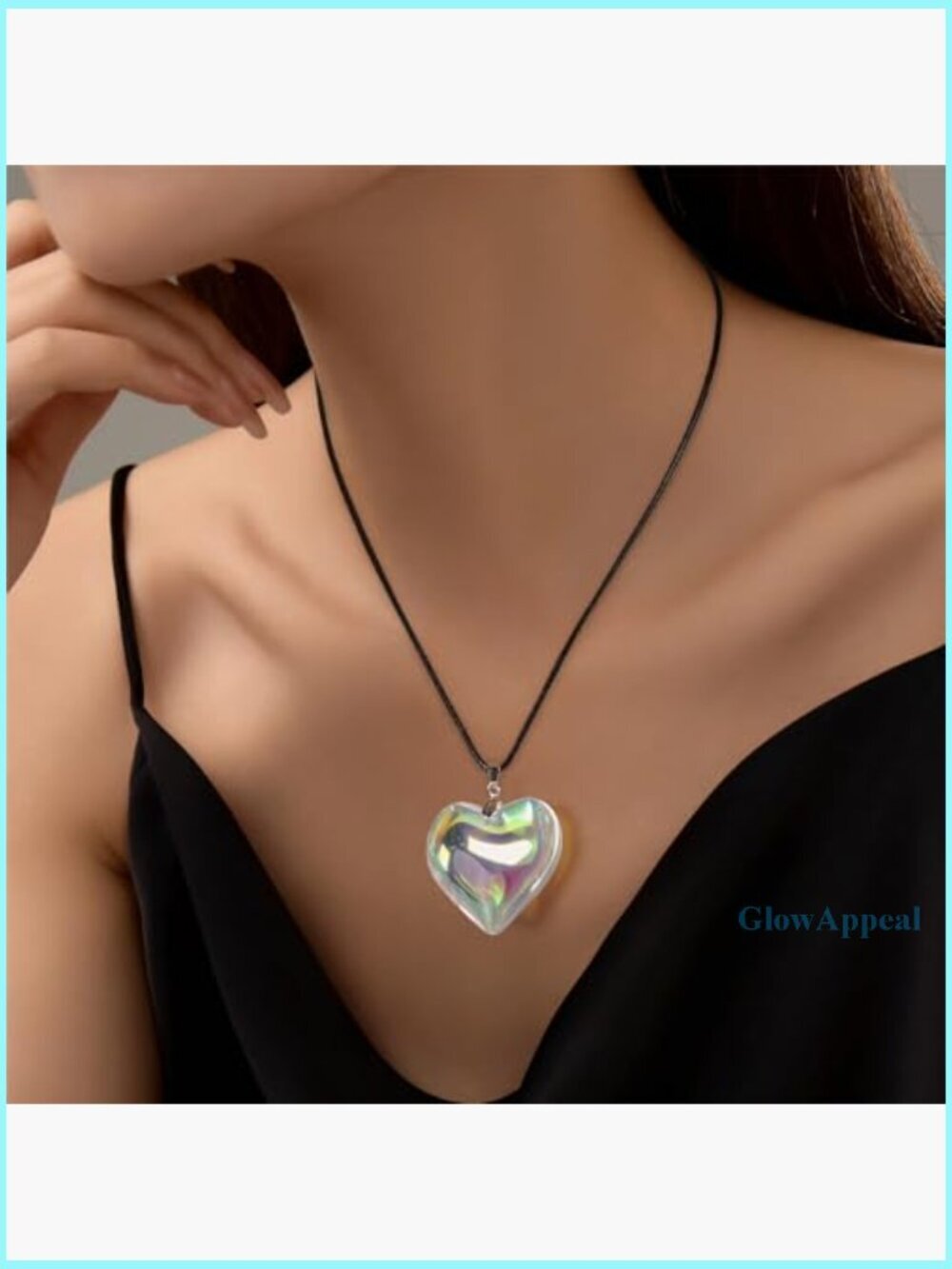 Chunky Glass Heart Choker Necklace, Adjustable Velvet Chain, Y2K Trendy Jewelry - Picture 2 of 7